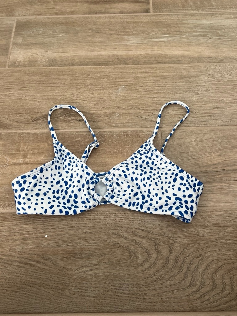 SHEIN White Swim Bralette with Blue Spot Print